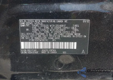 2012 Toyota Rav4 из США, поврежденный, VIN 2T3BF4DV7CW180145